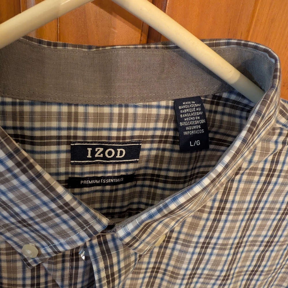 Izod Brown and White Checkered Shirt
